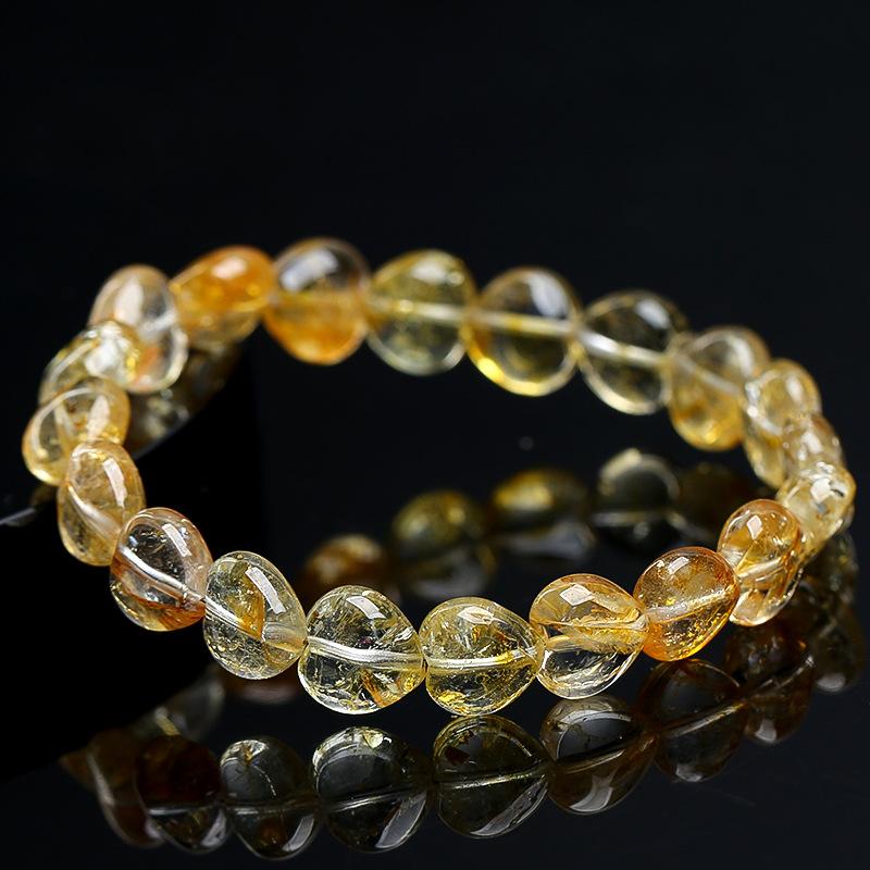 Hongchu Crystal Natural Yellow Osmanthus Yellow Topaz Heart-Shaped Bracelet Yellow Topaz Gemstone Bead Bracelet