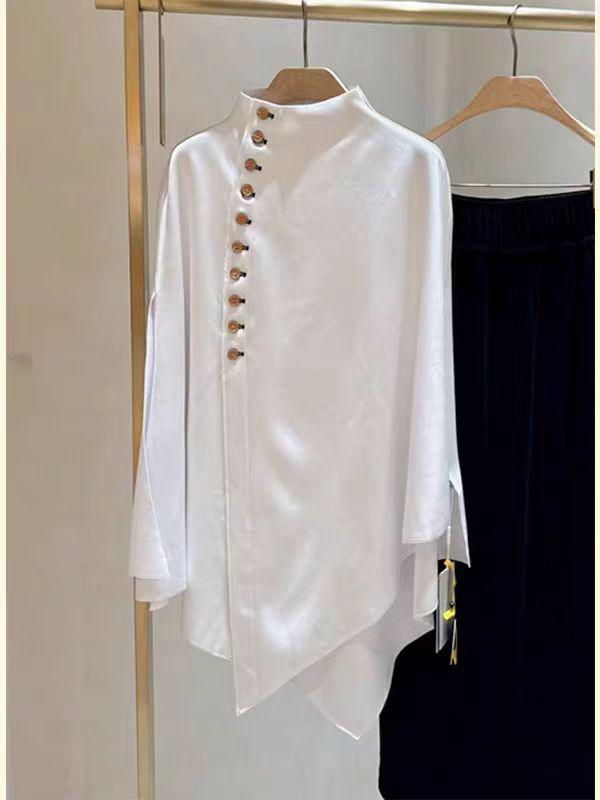 Early Autumn Elegant Women s White Stand-up Collar Long Sleeve Shirt - 2025 New Style XXL