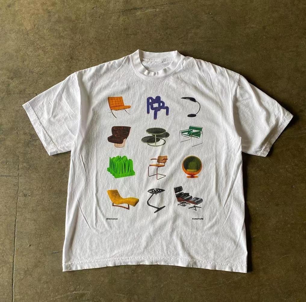 Unisex Summer Cherry Pattern Print Vintage Round Neck T-shirt Gothic Classic Y2K Plus Size Tops Oversized Cotton T-shirt