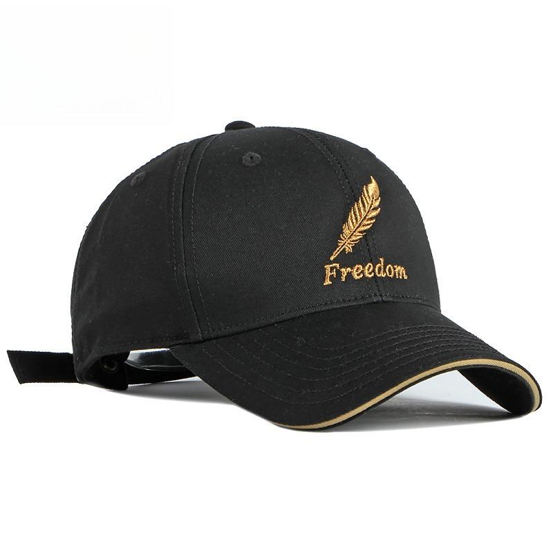 Unisex Embroidered Freedom Feather Baseball Cap Classic Curved Brim Sunshade Peaked Cap Casual Hard Top Hat for Men and Women