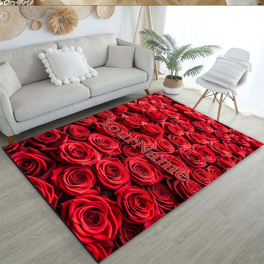 Rose Customize Your Name Floor Rug Office Rug Design for Living Rooms Balcony Study Room Foyer Antislip Carpet Decorate Offices Wedding Party Gift
