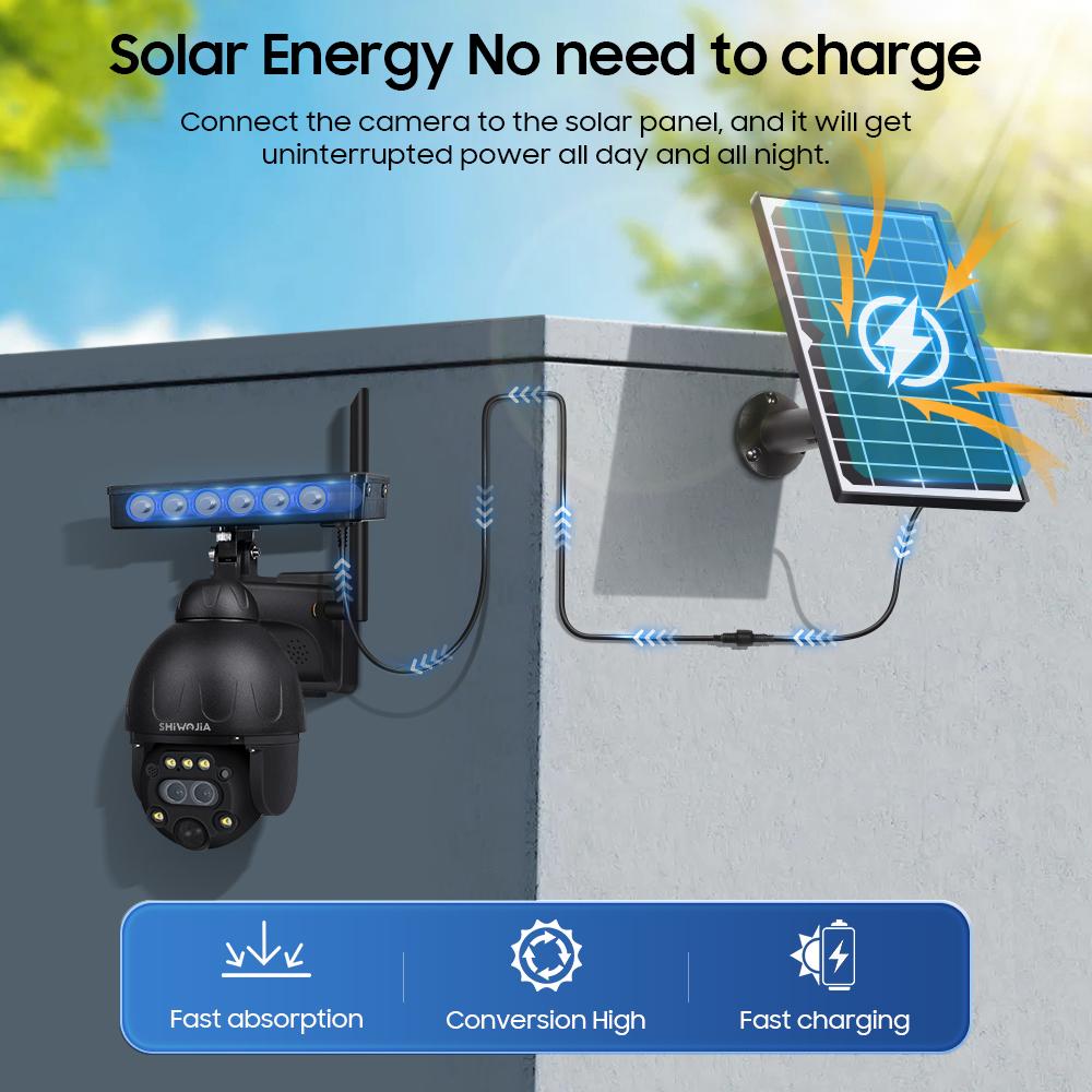 SHIWOJIA Outdoor Solar Camera 4G SIM GSM Wireless Security Black Detachable Solar Cam Battery CCTV Video Surveillance Phone
