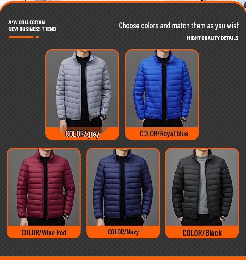 2024 Men's Lightweight Fashion Down Jacket - Short Stand Collar, White Duck Down, Warm Winter Coat