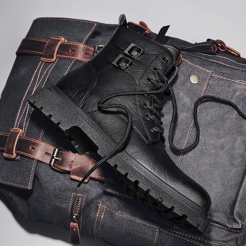 Men Fashion Party Nightclub Motorcycle Boots Handsome Platform Handmade Shoes Cow Leather Winter Warm Snow Boots Black Man Shoes