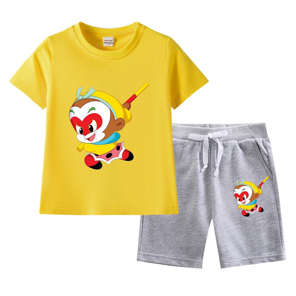 Sun Wukong Boys' Summer 2023 Cotton Outfit: Short Sleeve T-shirt & Shorts Two-Piece Set