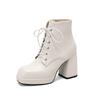 Women's Boots Thick Heel Lace Up Ankle Boots Fashion Waterproof Platform Women's Shoes Autumn Winter New Women High Heels 34-43