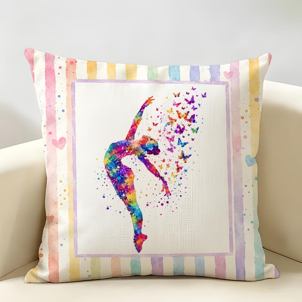 Girl Art Gymnastics Sport Ballet Cushion Cover Natural Linen Organic Fabric DoubleSided Printing Sofa Home Decor Pillow Case