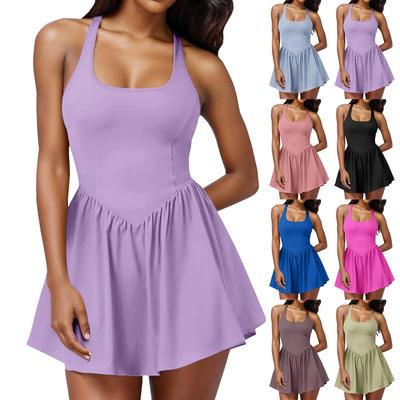 Women's Fashion Solid Color Sleeveless Back Cross Sports Yoga Short Double Layer Jumpsuit (Detachable Chest Cushion)