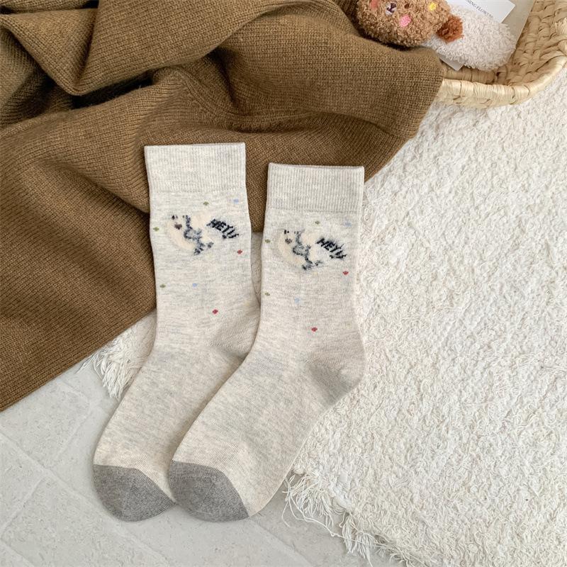Cute Plush Puppy Cashmere Socks, Women's Mid-calf Socks, Autumn and Winter Thickened and Fleece Warm Cartoon Wool Long Socks