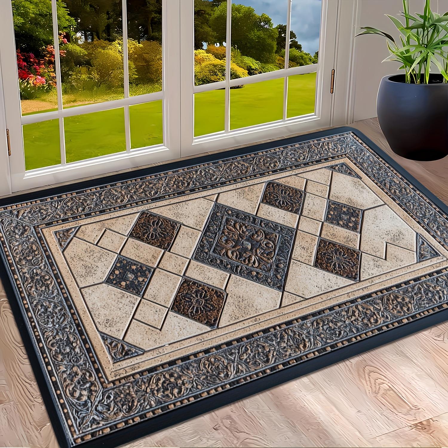 

1pc Rectangular Indoor/Outdoor Welcome Door Mat - Decorative Ceramic Tile Pattern with Geometric Border, Machine Washable Polyester Mat for Living 40*60cm/15.75*23.62in