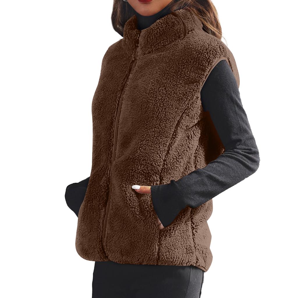 Women's Solid-color Fashionable Fleece Vest Jacket