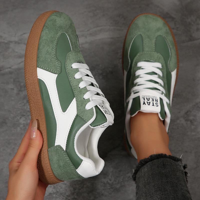 Plus Size Spring and Autumn Sneakers European and American Retro Lace-Up Casual Women's Color Block Sneakers