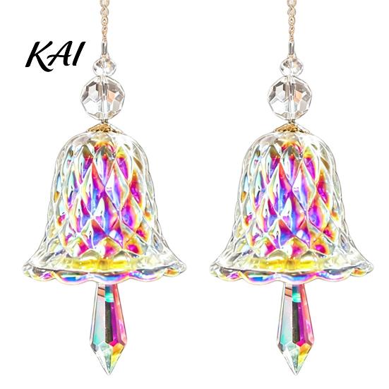 Outdoor Garden Decor Decorations Faux Crystal Bell Suncatcher, Glass Prism Wind Chime Hanging Ornament, Clear Indoor Home Christmas Tree Rainbow Maker