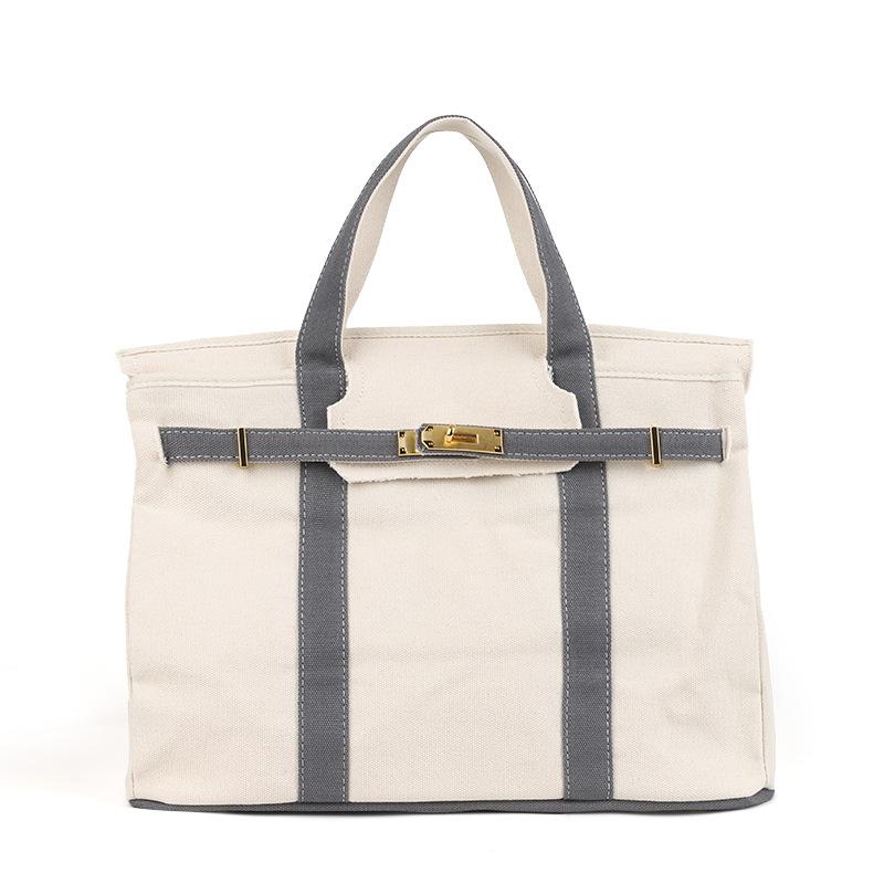 Canvas Platinum Bag, High-end Feel, Contrasting Color Handbag, Large Capacity Commuting Versatile Tote Bag