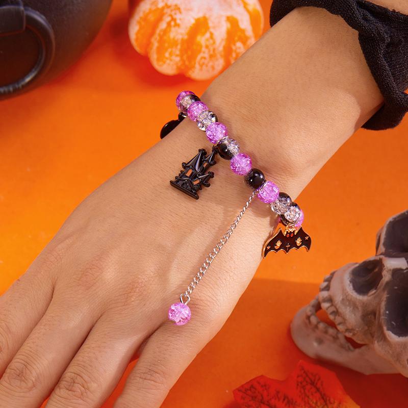 Punk Halloween Ghost Bat Pendant Beaded Bracelets For Women Men Hip Hop Bangles Party Jewelry Gifts