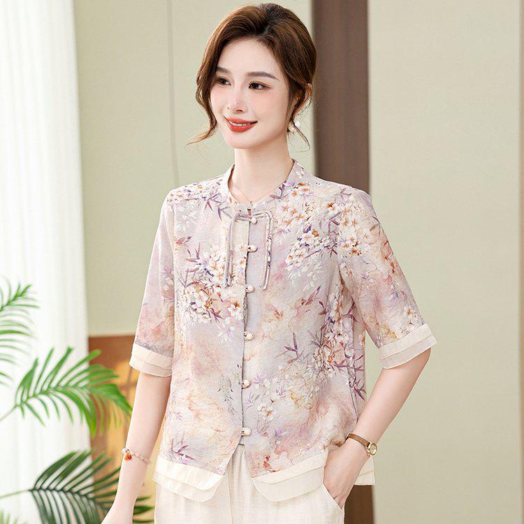 Chic Women s Summer Printed Mid-Sleeve Top 5XL фиолетовый