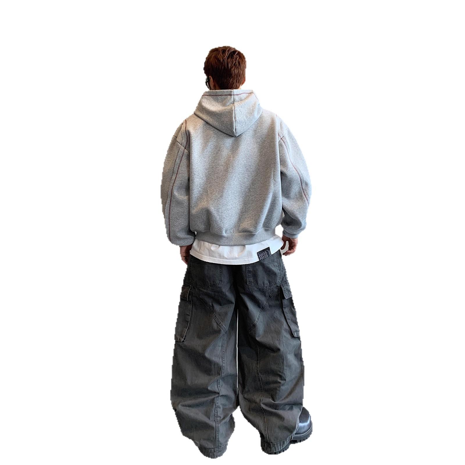 

Креативный дизайн Кардиган Свитер с капюшоном Осень Контрастный цвет Корейский тренд Повседневная куртка XXL серый