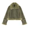 Women's Brown Suede Faux Fur Trim Jacket Short Warm Winter Outerwear