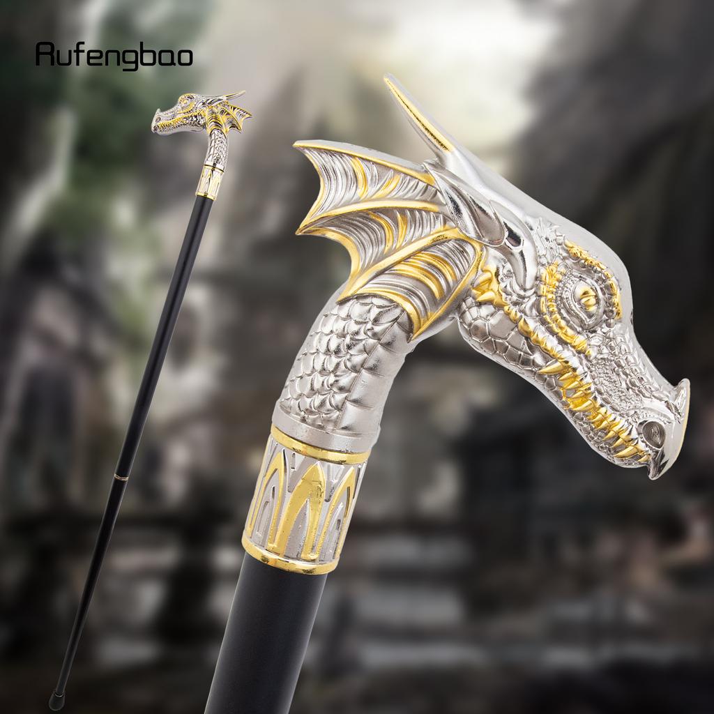 Golden White Dragon Head Fashion Walking Stick Decorative Stick Cospaly Vintage Performance Stage Cane 94cm