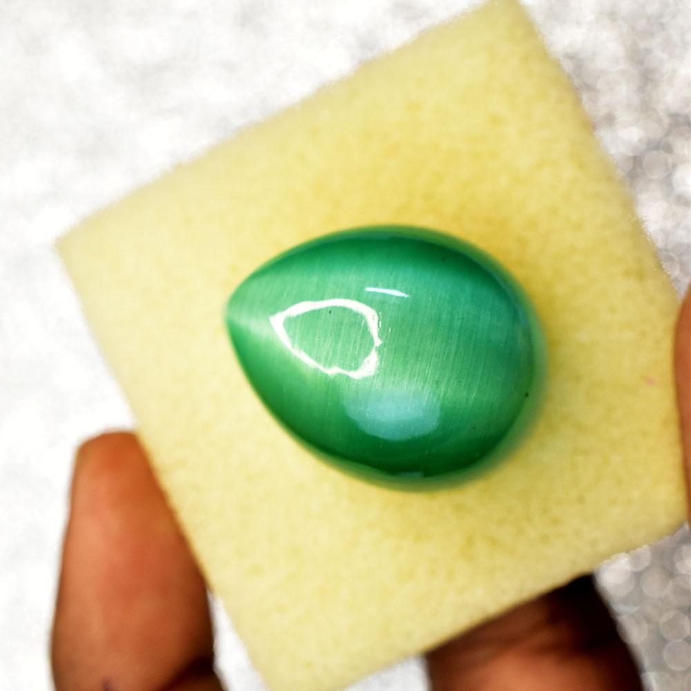 Pear Cabochon Cut 27x21mm Green Natural Cat'S Eye Loose Gemstone for Jewelry Making and Crafts