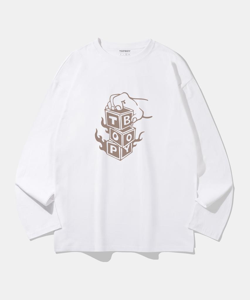 TOPBOY Block Play Print Oversized Long Sleeve T-Shirt White