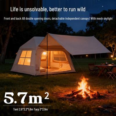 Self-Inflating Outdoor Cabin Tent: No-Setup, Two-in-One Travel Tarp for Camping and Home Use
