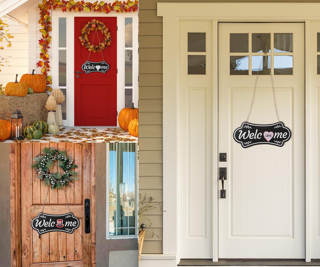 Inkdotpot Welcome Sign Front Door Decorations Hanging Rustic Wood Seasonal Holiday Ornaments Housewarming GiftWall Hanging 18" Inches