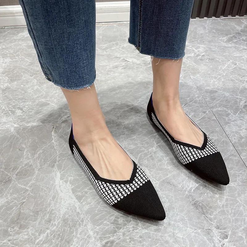 Knit Slip on Flat Shoes Women Mesh Loafers Stretch Ballet Shallow Flats Dress Shoes Moccasins Comfort Ballet Flats 2025