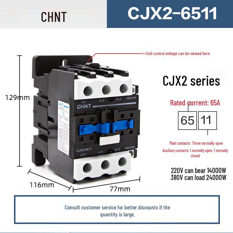 Chint Three-Phase AC Contactor CJX2 Series, 220V/380V, Models: 0910, 1210, 1810, 2510
