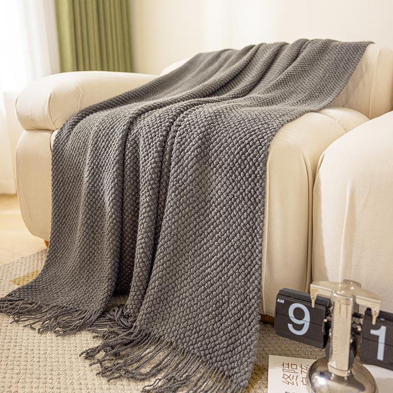 1pc Cozy Morandi Orange Tassel Soft Knitted Throw Blanket - Warm, Lightweight, and Plush for Snuggling Up on Couch, Sofa