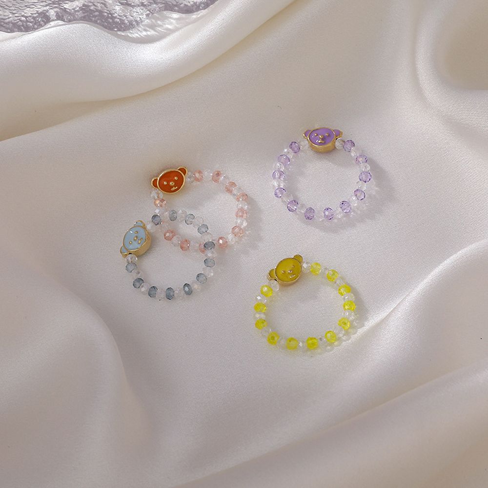 

Цветные богемные эластичные веревки с кристаллами, прозрачные бусины, женские кольца, акриловое кольцо на палец в виде медведя