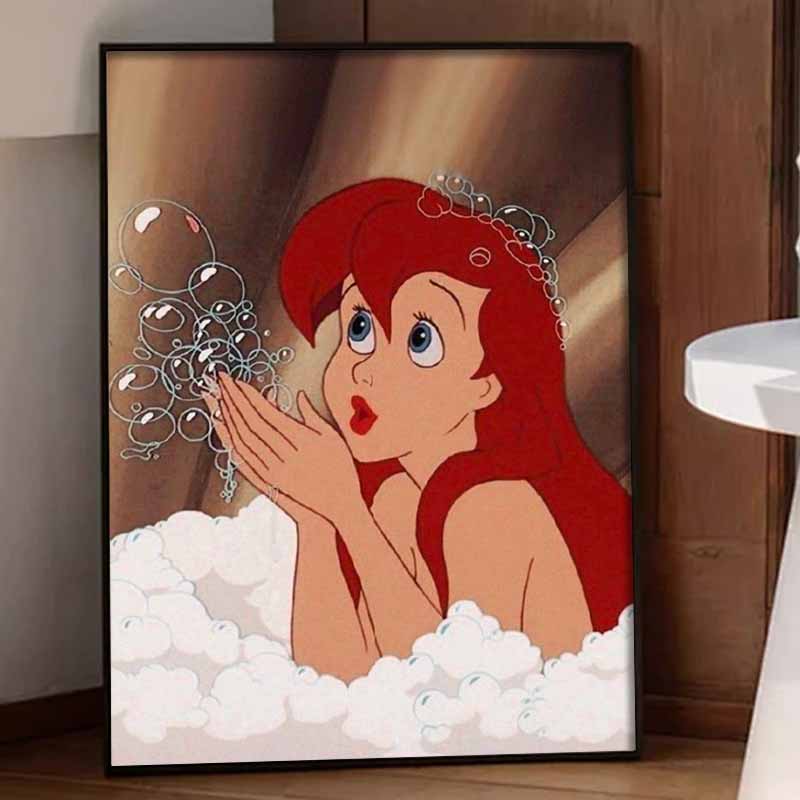 Disney Diamond Art Painting Kit, suitable for adults and beginners, Ariel bubble art glitter painting craft, home wall decor, handmade gift