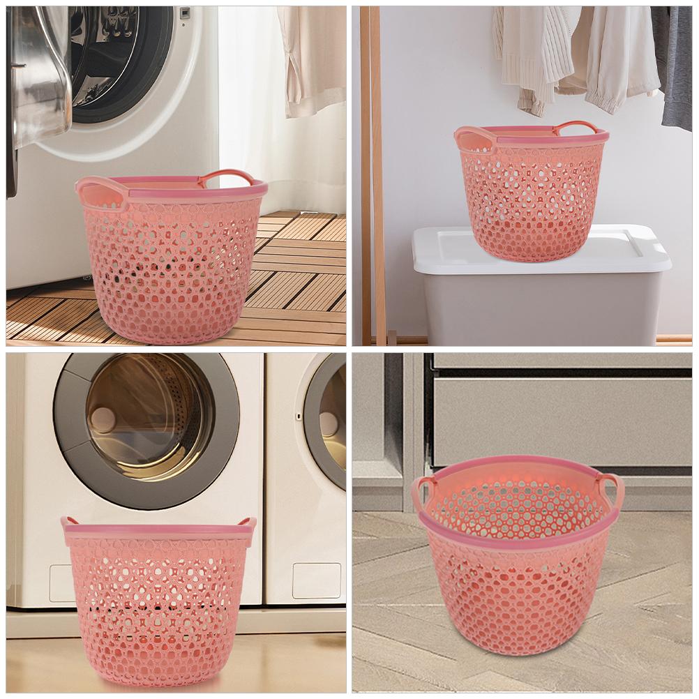 Flexible Laundry Basket Plastic Hamper Dirty Clothes Hamper Toy Bin Portable Round Bin Carry Handles Clothes Bedroom