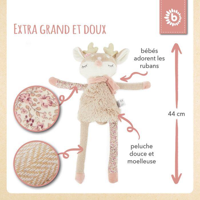 Peluche - bieco - doudou biche ella - taille 40 cm - rose - pour bébé fille
