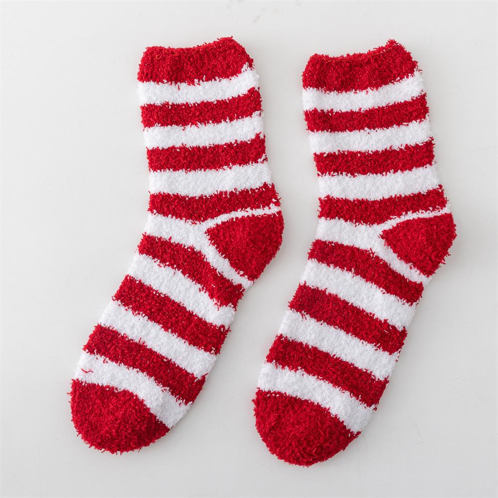 Cozy Coral Fleece Christmas Socks: Velvet Santa Half-Sided, Warm Floor Stockings for Autumn & Winter