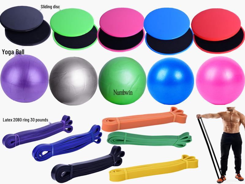 12-Piece Yoga Pilates Set: Yoga Ball, Latex Resistance Band, Elastic Ring, Gliding Disc In Box