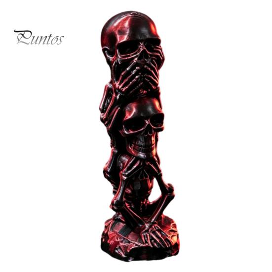 Unique Dark Aesthetic Decor Triple Stacked Skulls Figurine, Spooky See Hear Speak No Evil Skeleton Head Artistic Bone Texture Figurine Statue,
