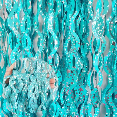 3 adet Dalgalı Tinsel Folyo Saçak Yağmur Perdesi Yıldız Baskı Dalga Şekli Yağmur Perdesi fotoğraf kabini Sahne Denizkızı Doğum Günü Partisi Süslemeleri