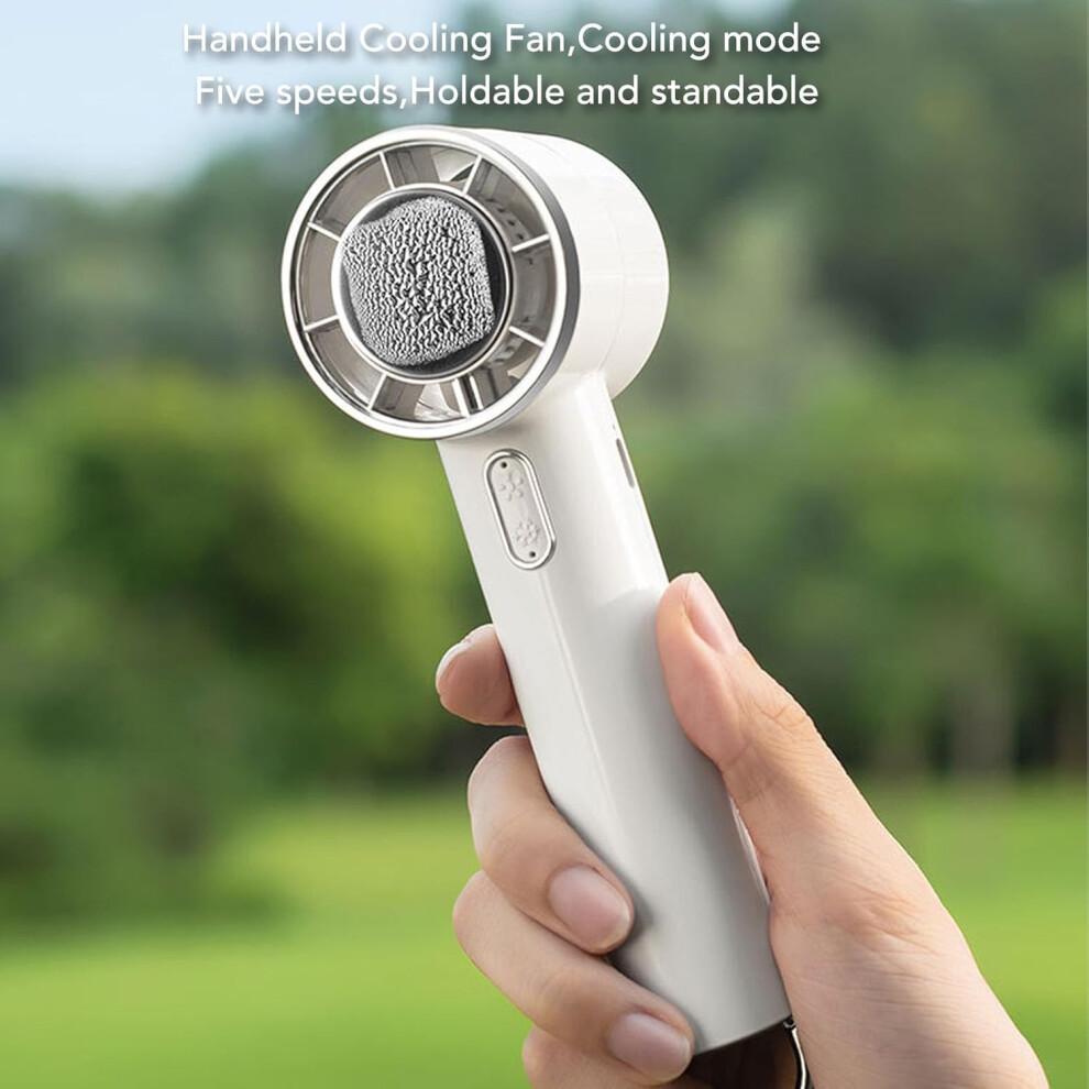 Portable Handheld Fan with Fast Cooling, 5 Speeds, Foldable Buckle, USB Rechargeable, White