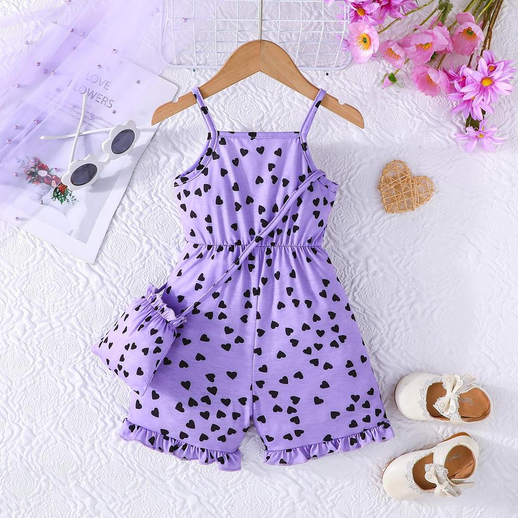 Girls' Heart Print Cami Romper with Matching Bag
