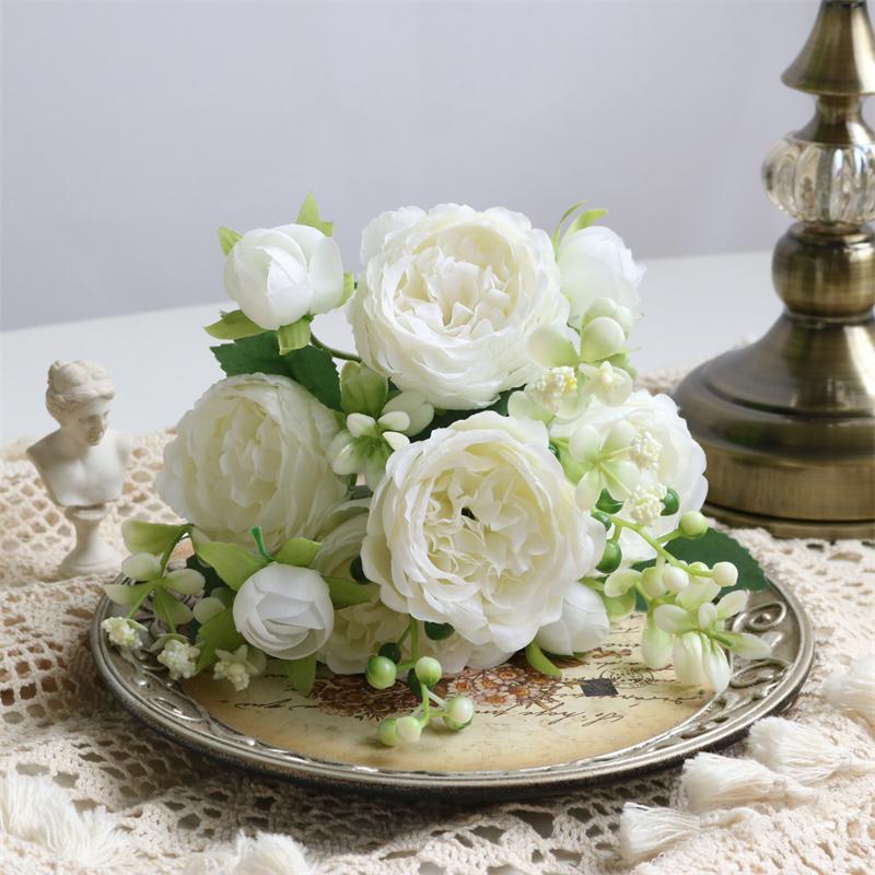 Simulate 5 Roses Korean Style Bouquet Persian Ocean Peony Home Vase Arrangement Decoration Wedding Bride Holding Flower Bouquet