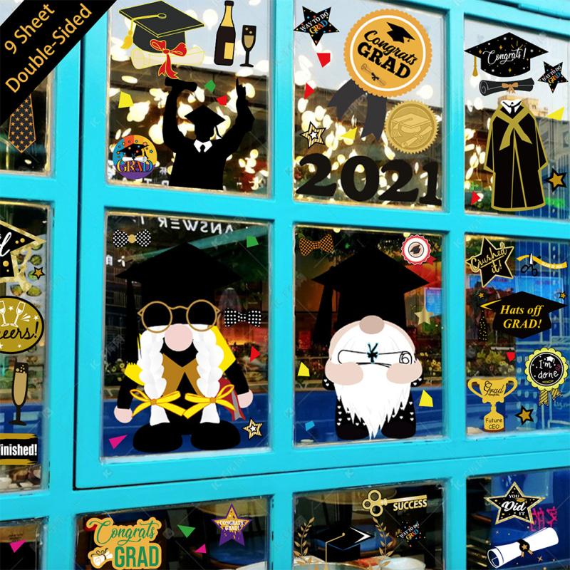 9 Pcs/set Wall Sticker Pvc Graduation Season Stickers Electrostatic Window Stickers