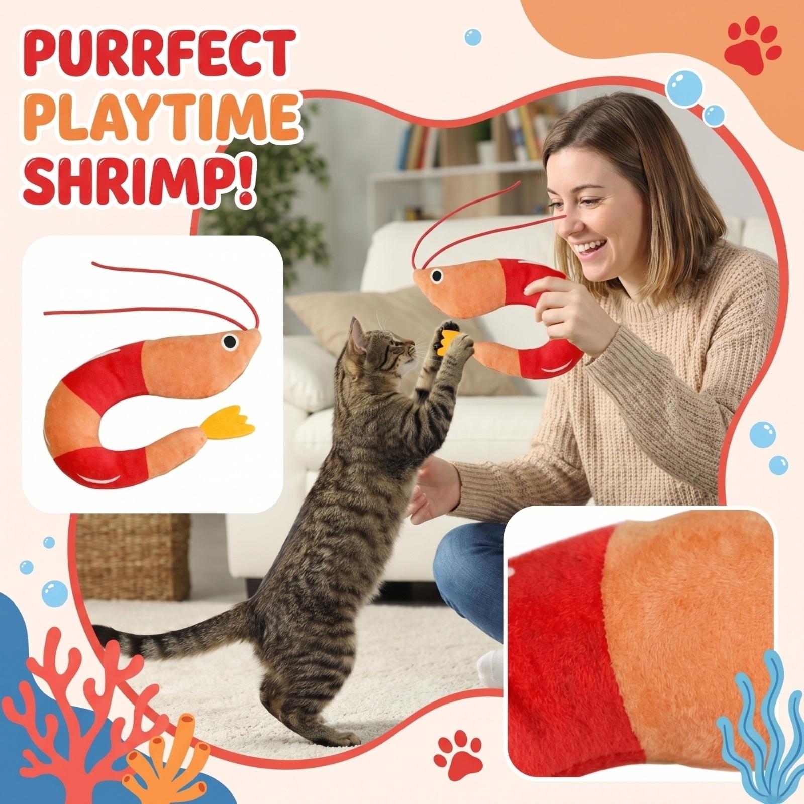 

Interactive Shrimp Cats Toy With Catnip & Bell, Plush Toy For Indoor Cats, Soft Stuffed Chew Toy For Teething, Boredom Relief & Stress Relief One Size