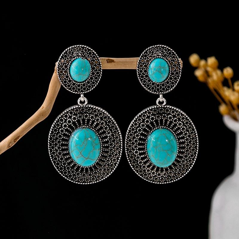 Bohemian fringed turquoise earrings, retro few earrings, personalized temperament earrings.