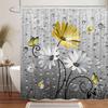 Rustic Farmhouse Blue Floral Shower Curtain, Farm Daisy Flowers and Butterfly Shower Curtain for Bathroom,   Boho Shower Curtain