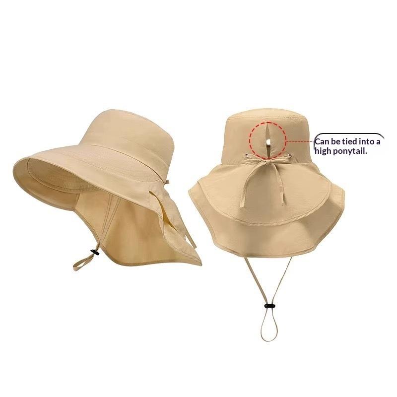 Wide Brim Sun Hat Solid Color Korean Style with Neck Cover UV Protection for Beach Holidays
