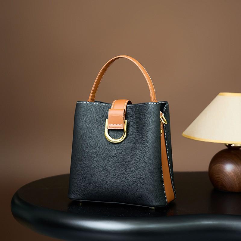 Real Leather Women's Bag Top Layer Cowhide Handbag Crossbody Fashionable Versatile Large Capacity Bucket 8855