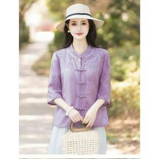 Summer New Stylish Seven-Sleeve Chinese Style Shirt for Middle-Aged Women