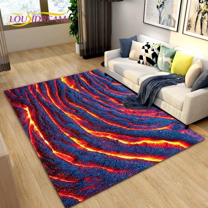 3D Charcoal Volcanic Rock Flame Stone Area Rug,Carpet Rug for Living Room Bedroom Sofa Decoration,Kitchen Non-slip Floor Mat