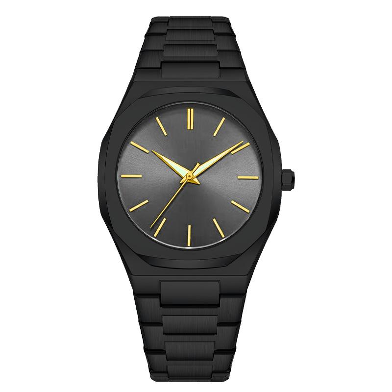 High-End Men's Quartz Watch with Large Dial and Steel Band, featuring Arabic Numerals.